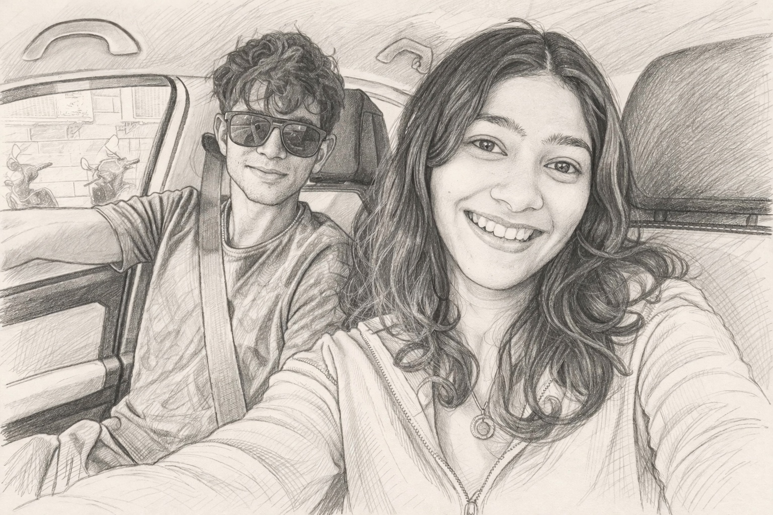 A pencil sketch of us